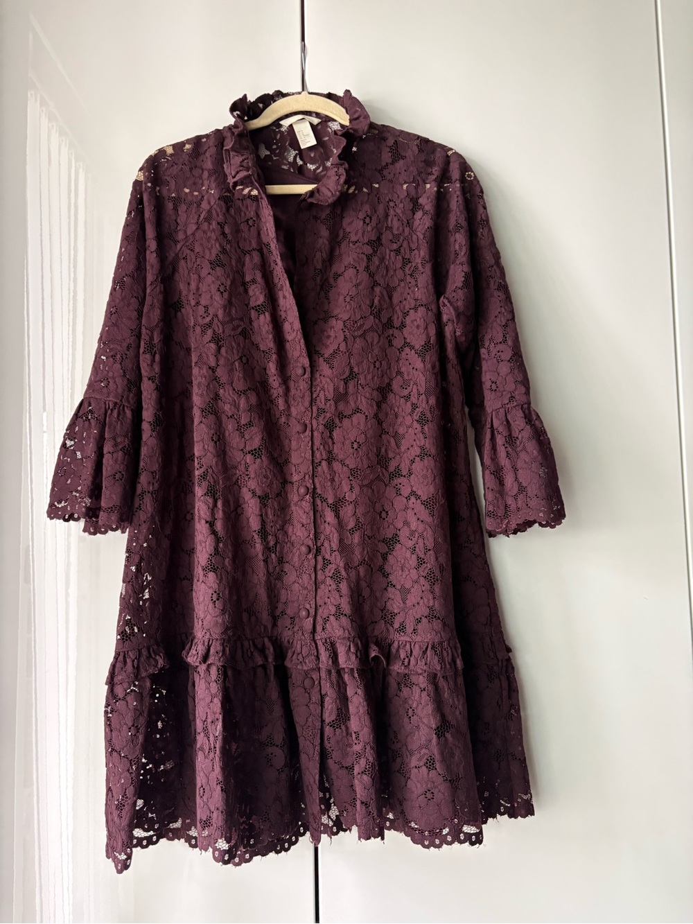 Plum Lace Ruffle-Hem Mini Dress